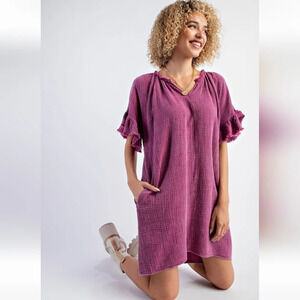 New! Easel Mineral Washed Cotton Gauze Dress S